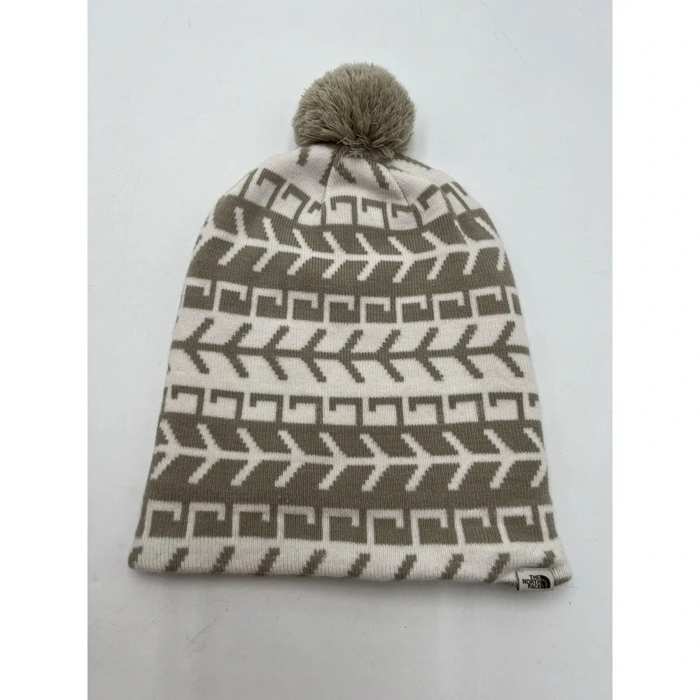 The North Face Ski Tuke Lined Pom Beanie Hat Flax Triangle Fair Isle OS